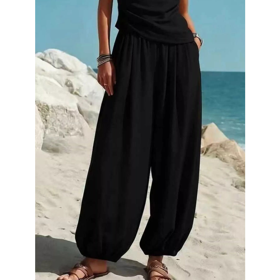 Full Size One-Shoulder Sleeveless Top and Harem Pants Set Plus Apparel Accessories