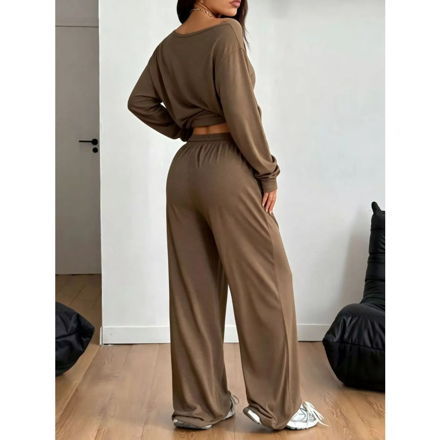 Full Size One-Shoulder Top and Drawstring Pants Set Plus Size Apparel and Accessories