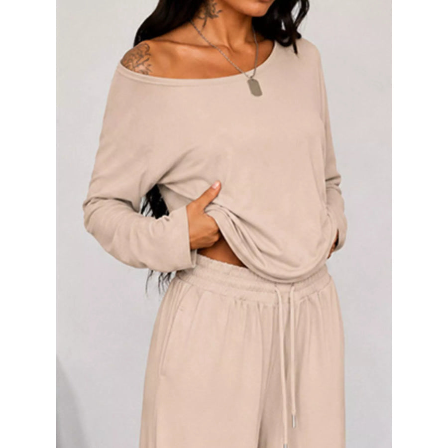 Full Size One-Shoulder Top and Drawstring Pants Set Plus Size Apparel and Accessories