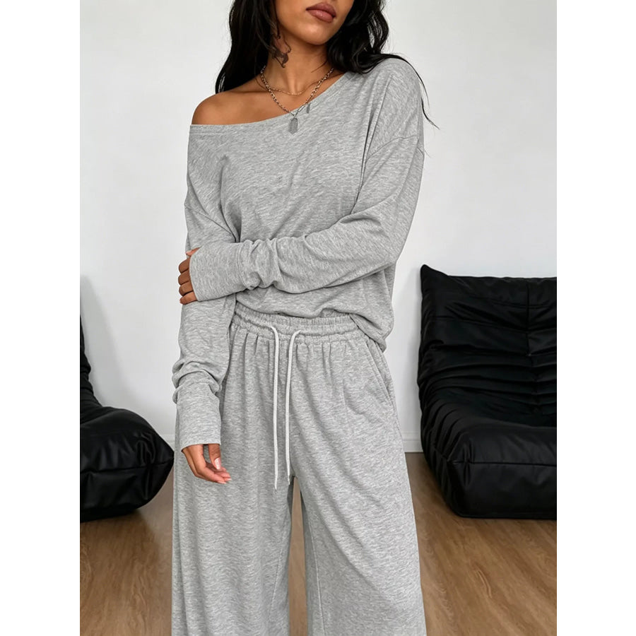 Full Size One-Shoulder Top and Drawstring Pants Set Plus Size Apparel and Accessories