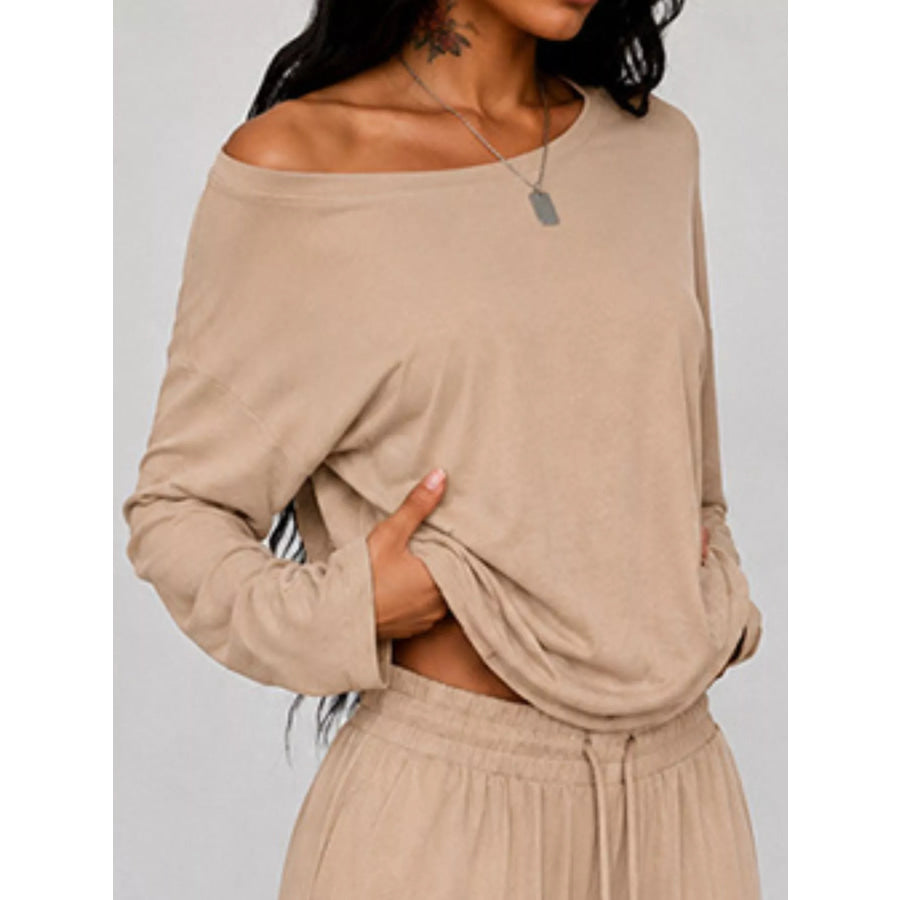 Full Size One-Shoulder Top and Drawstring Pants Set Plus Size Apparel and Accessories