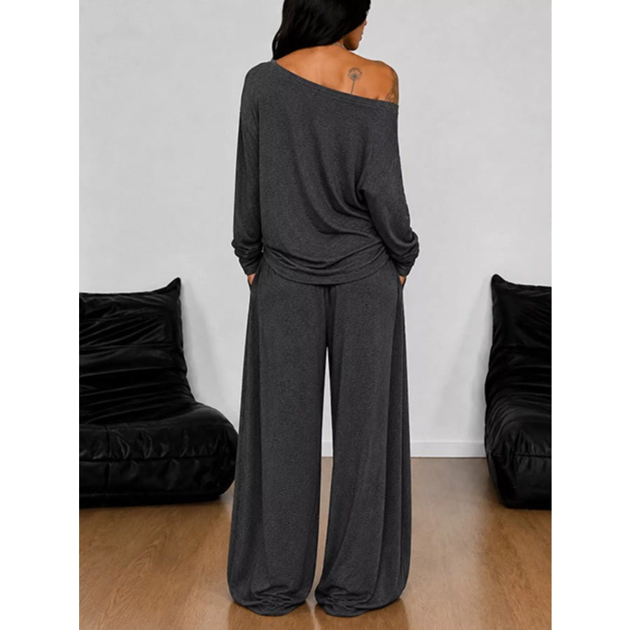 Full Size One-Shoulder Top and Drawstring Pants Set Plus Size Apparel and Accessories