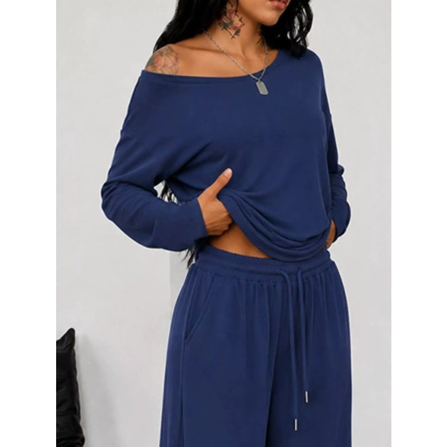 Full Size One-Shoulder Top and Drawstring Pants Set Plus Size Apparel and Accessories