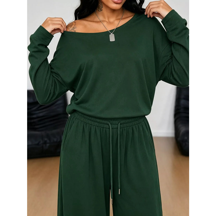 Full Size One-Shoulder Top and Drawstring Pants Set Plus Size Apparel and Accessories