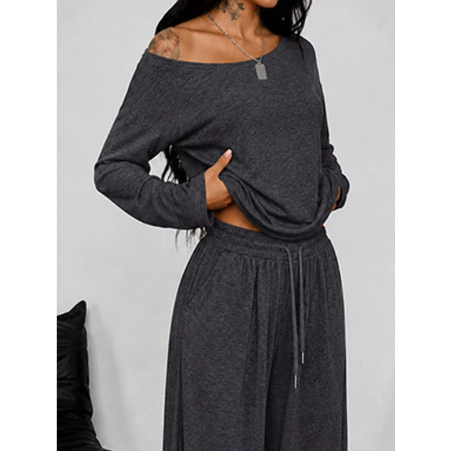Full Size One-Shoulder Top and Drawstring Pants Set Plus Dark Gray / S Apparel Accessories