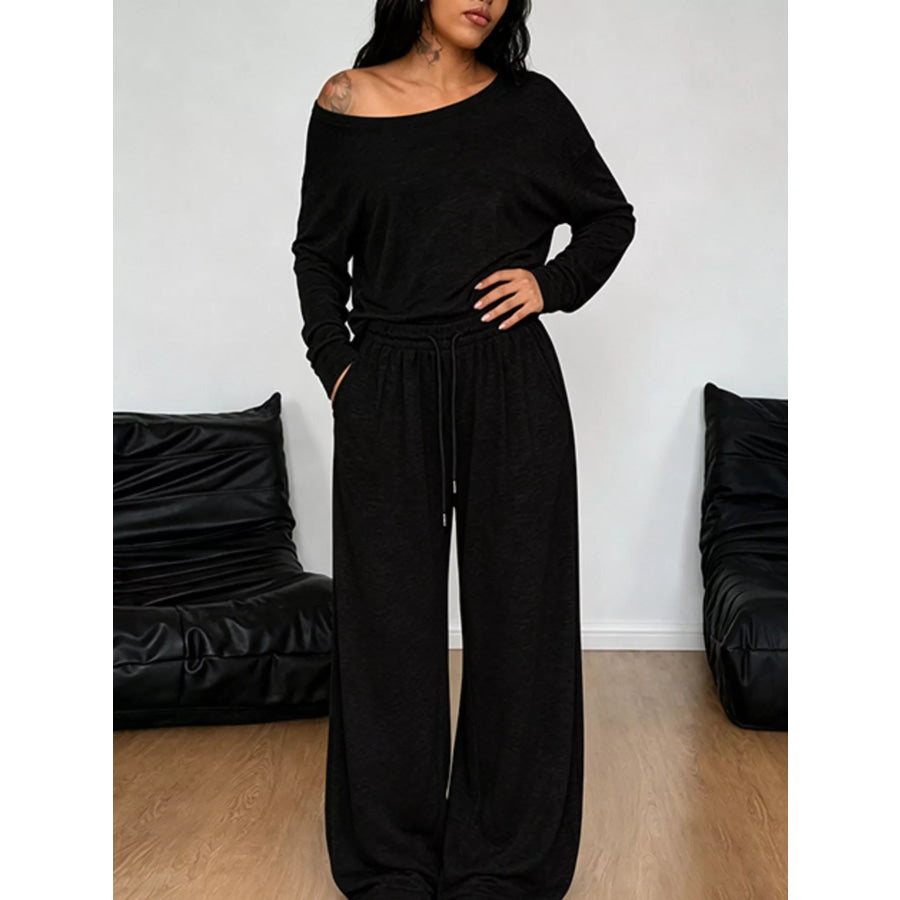 Full Size One-Shoulder Top and Drawstring Pants Set Plus Size Apparel and Accessories