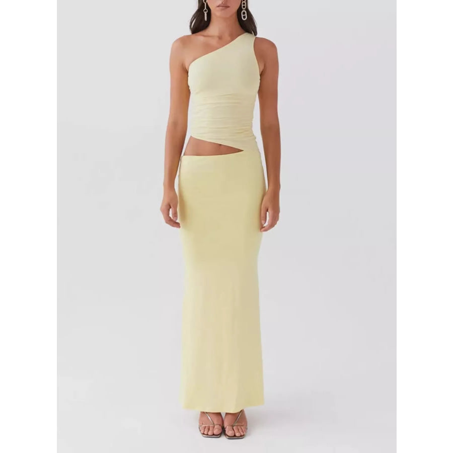 Full Size One-Shoulder Top and Maxi Skirt Set Plus Size Yellow / XS Apparel and Accessories