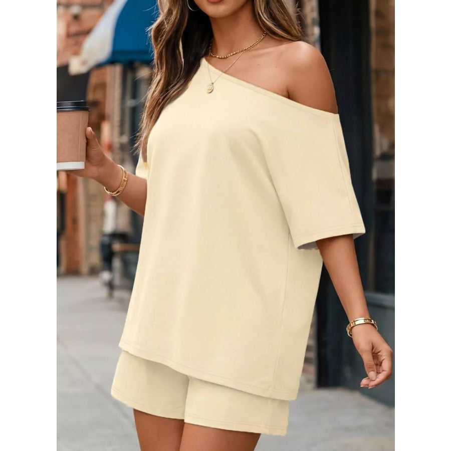 Full Size One Shoulder Top and Shorts Set Plus Size Apparel and Accessories