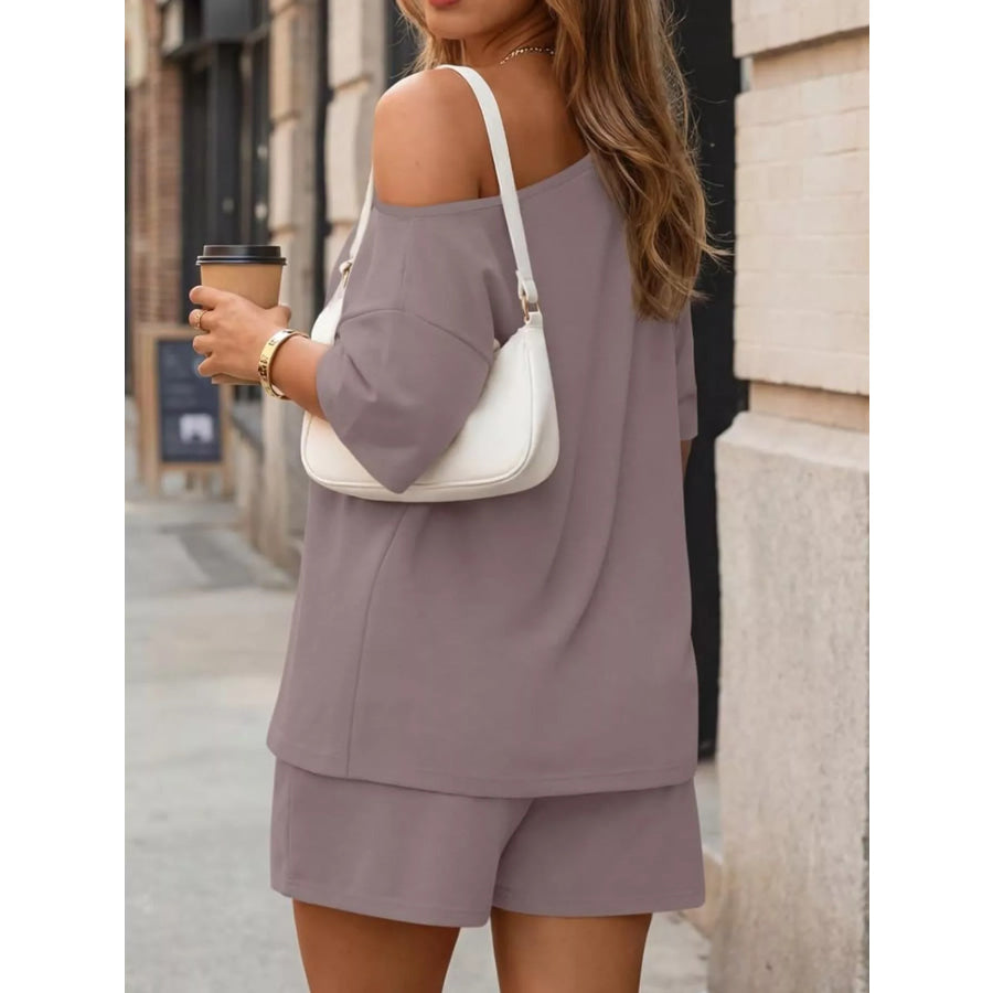 Full Size One Shoulder Top and Shorts Set Plus Size Apparel and Accessories