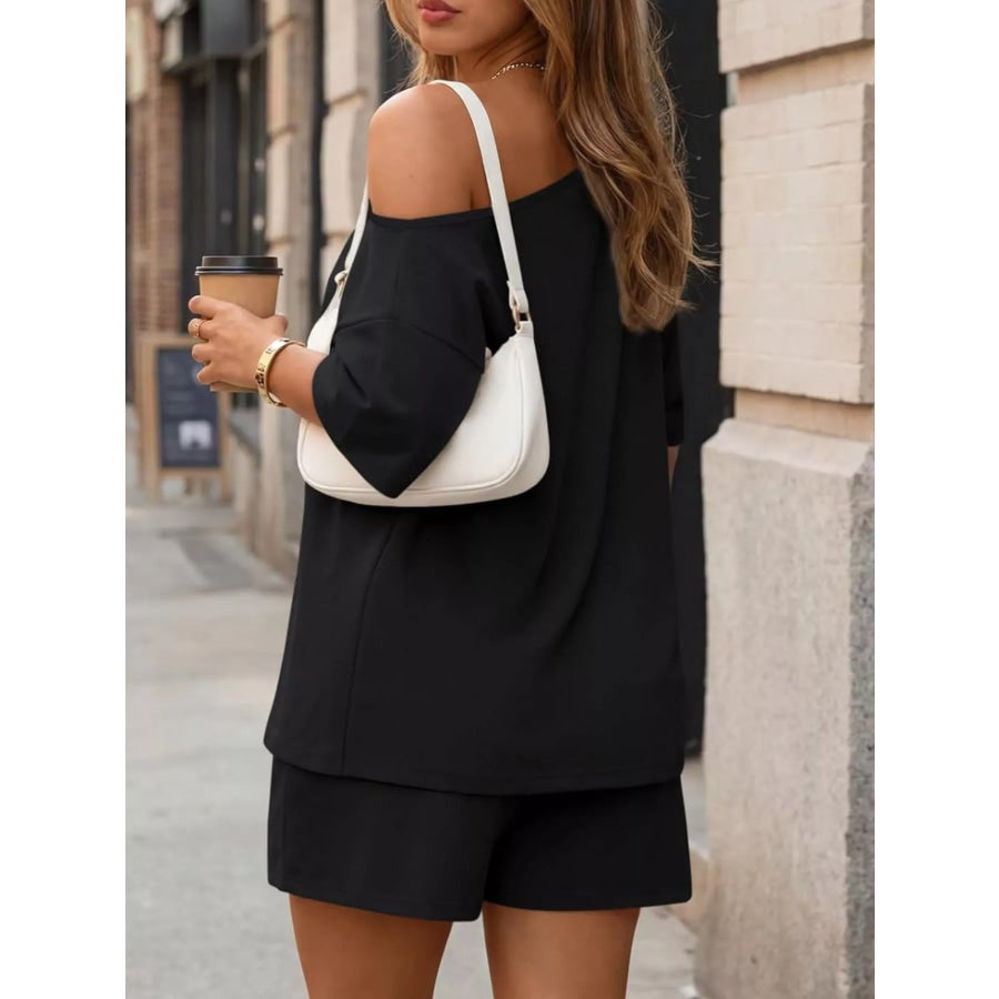 Full Size One Shoulder Top and Shorts Set Plus Size Apparel and Accessories