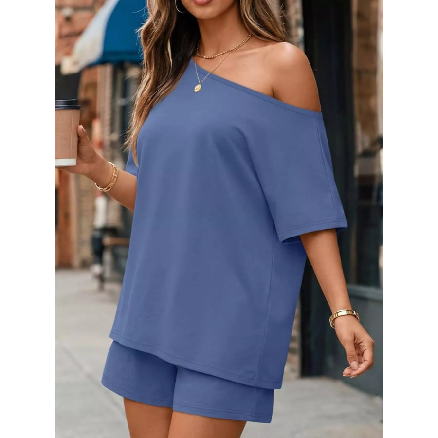 Full Size One Shoulder Top and Shorts Set Plus Size Apparel and Accessories