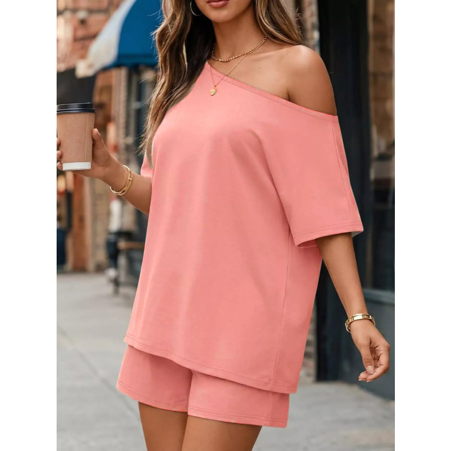 Full Size One Shoulder Top and Shorts Set Plus Size Apparel and Accessories
