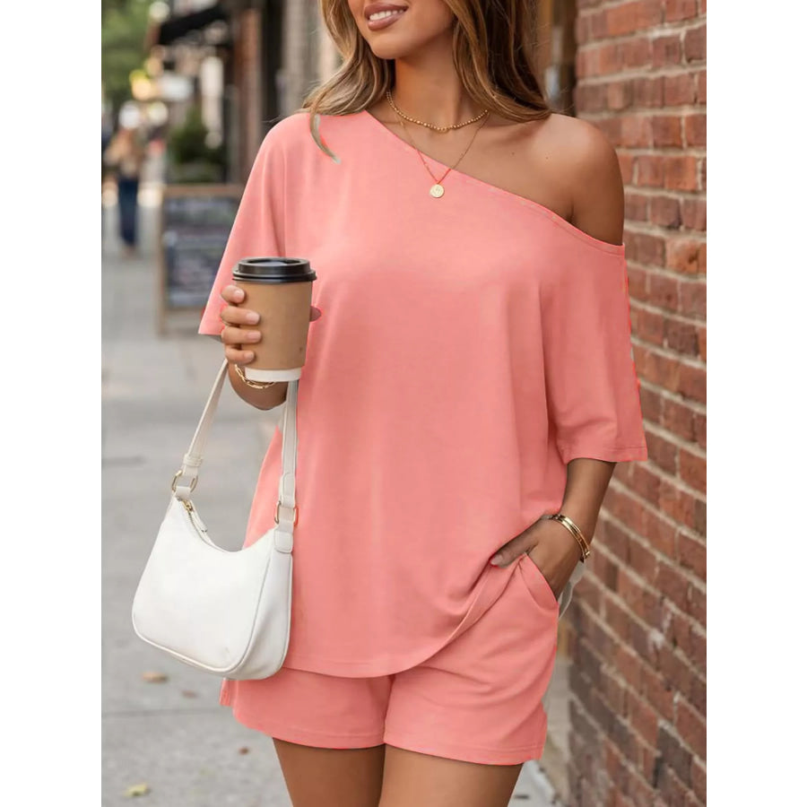 Full Size One Shoulder Top and Shorts Set Plus Size Apparel and Accessories