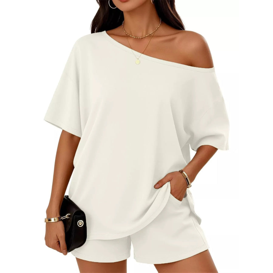Full Size One Shoulder Top and Shorts Set Plus Size White / S Apparel and Accessories