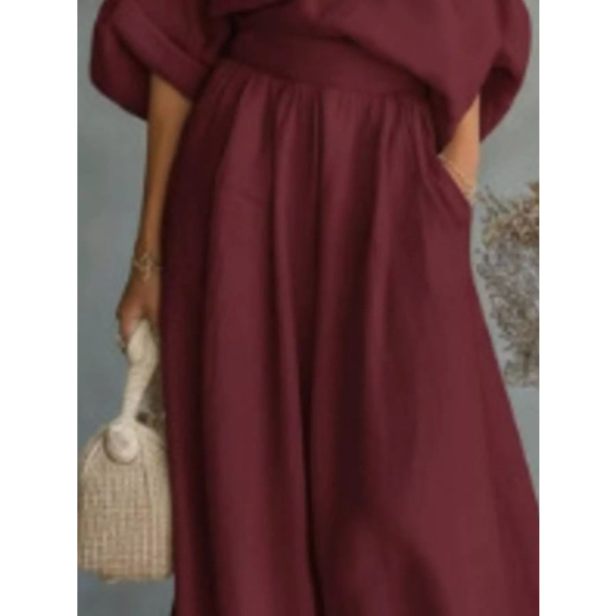 Full Size One Shoulder Top and Wide Leg Pants Set Plus Size Apparel and Accessories