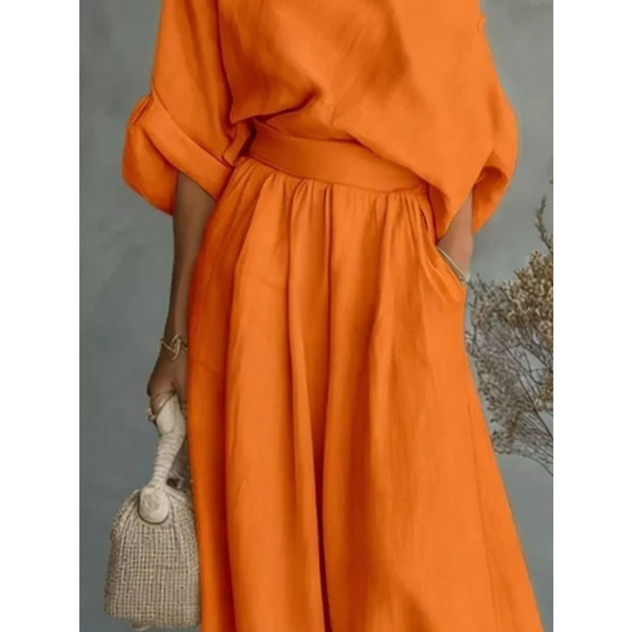Full Size One Shoulder Top and Wide Leg Pants Set Plus Size Apparel and Accessories
