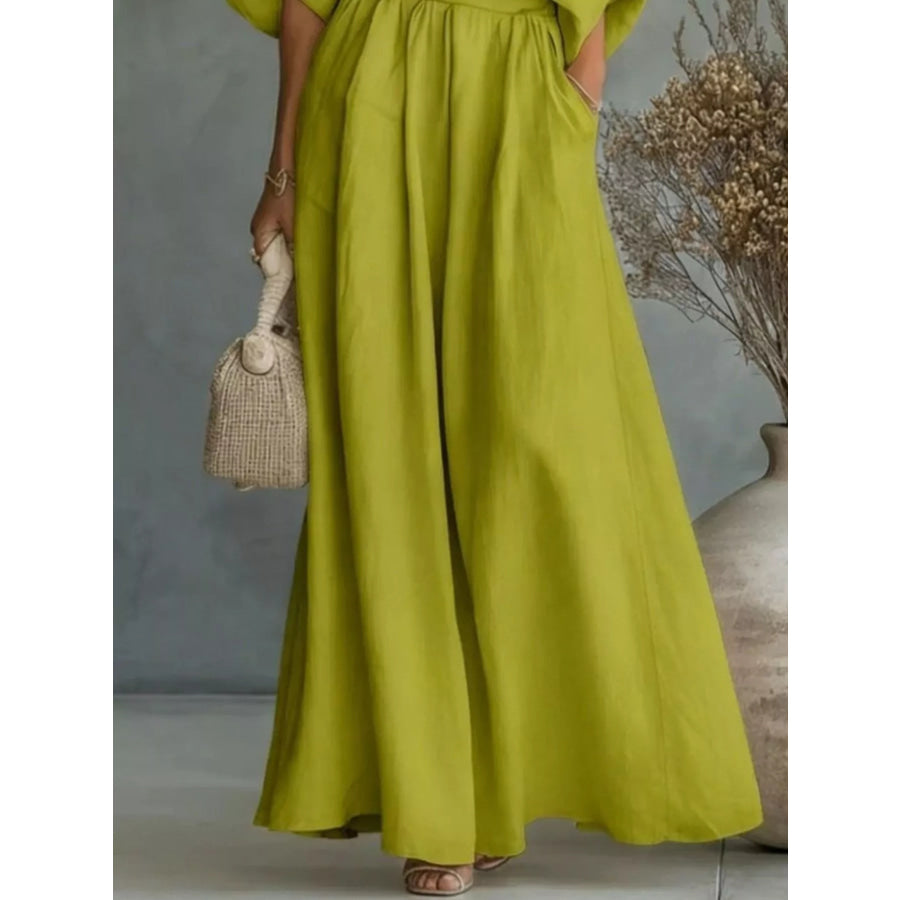 Full Size One Shoulder Top and Wide Leg Pants Set Plus Size Apparel and Accessories