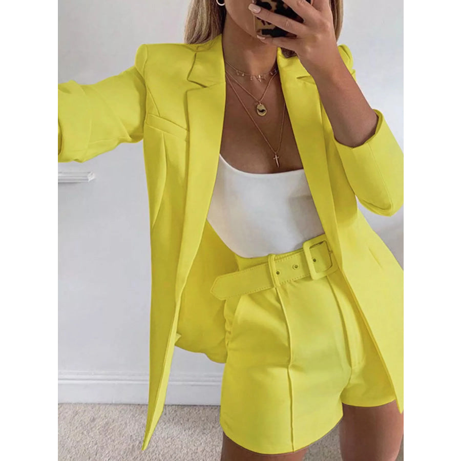 Full Size Open Front Blazer and Belted Shorts Set Plus Apparel Accessories