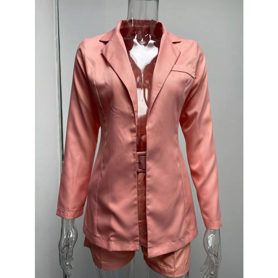 Full Size Open Front Blazer and Belted Shorts Set Plus Apparel Accessories