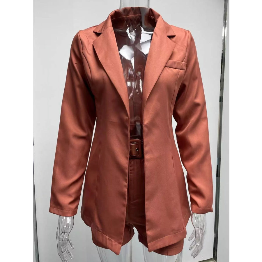 Full Size Open Front Blazer and Belted Shorts Set Plus Apparel Accessories