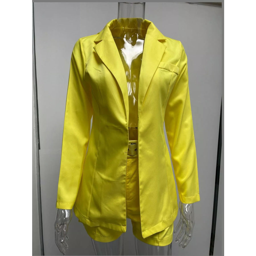 Full Size Open Front Blazer and Belted Shorts Set Plus Apparel Accessories