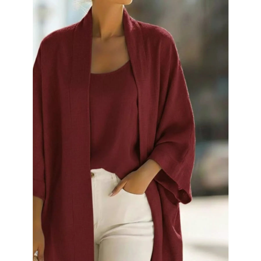 Full Size Open-Front Cardigan and Matching Tank Top Set Plus Apparel Accessories