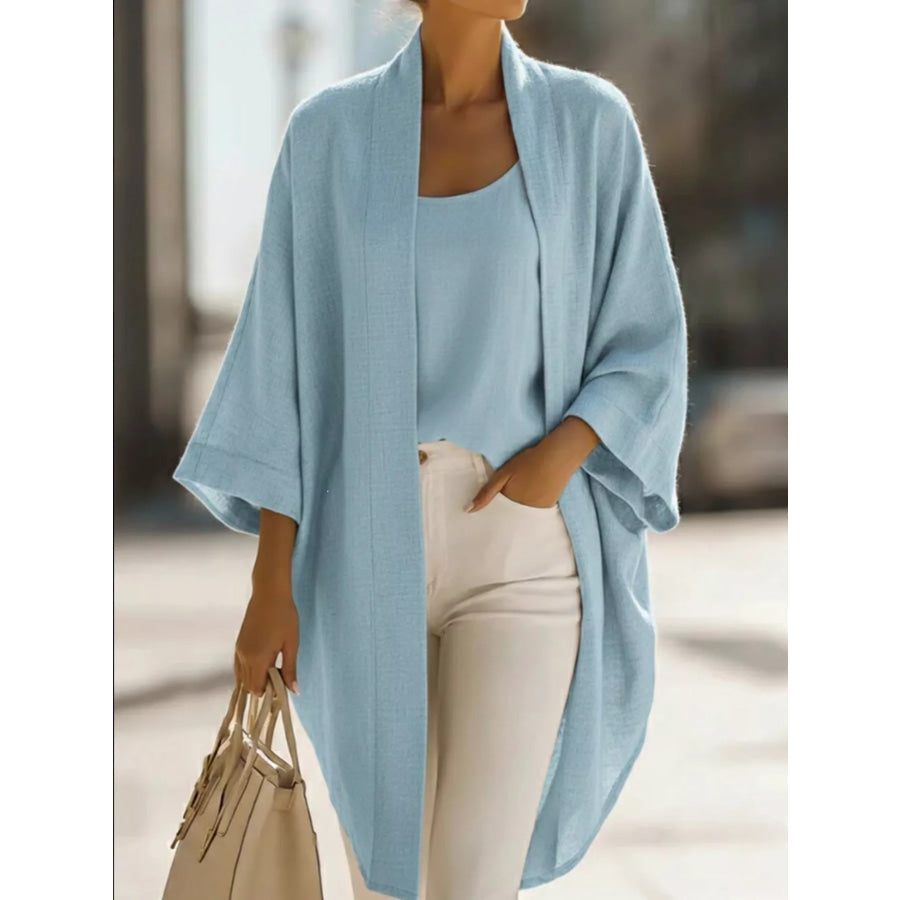 Full Size Open-Front Cardigan and Matching Tank Top Set Plus Sky Blue / S Apparel Accessories