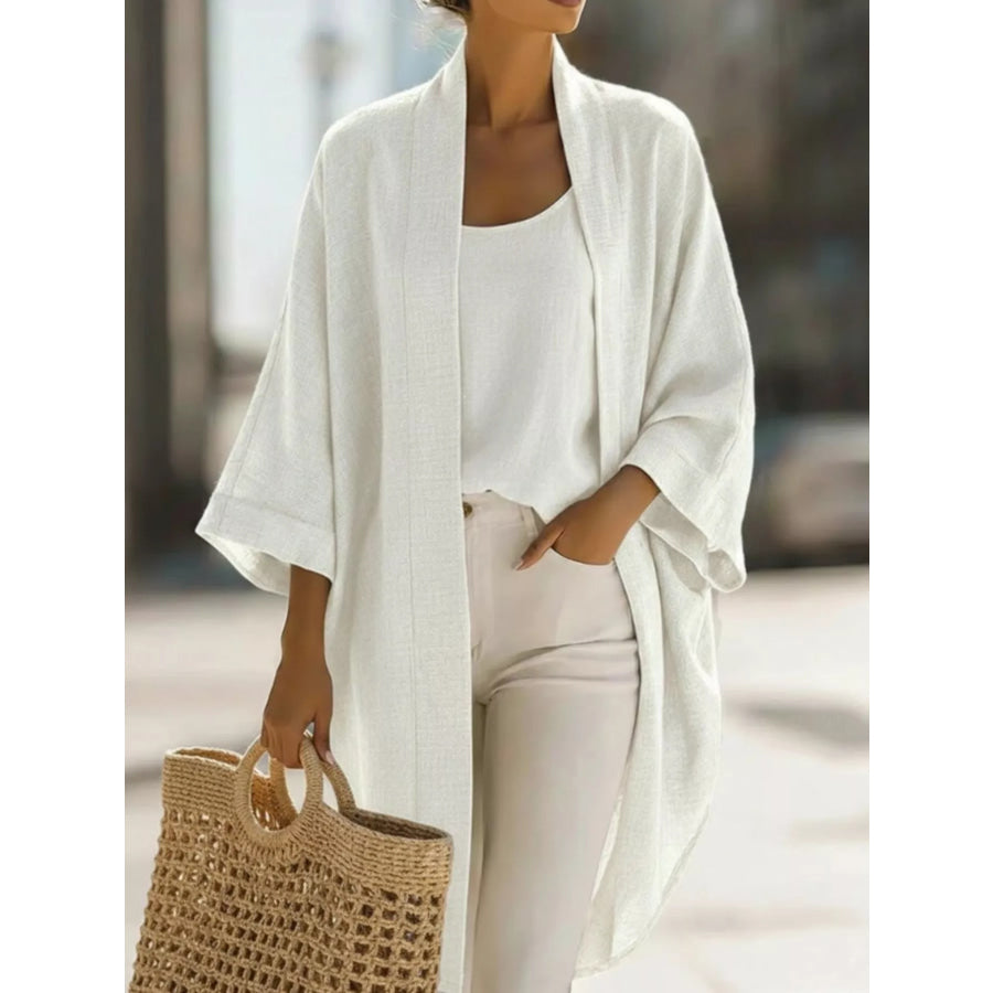 Full Size Open-Front Cardigan and Matching Tank Top Set Plus White / S Apparel Accessories