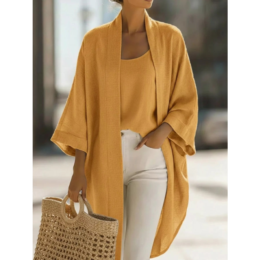 Full Size Open-Front Cardigan and Matching Tank Top Set Plus Yellow / S Apparel Accessories