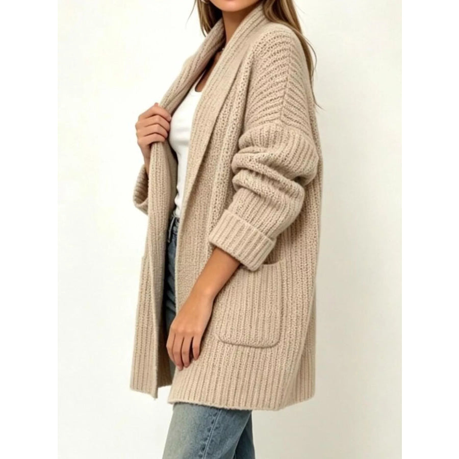 Full Size Open-Front Cardigan with Pockets Plus Size Apparel and Accessories
