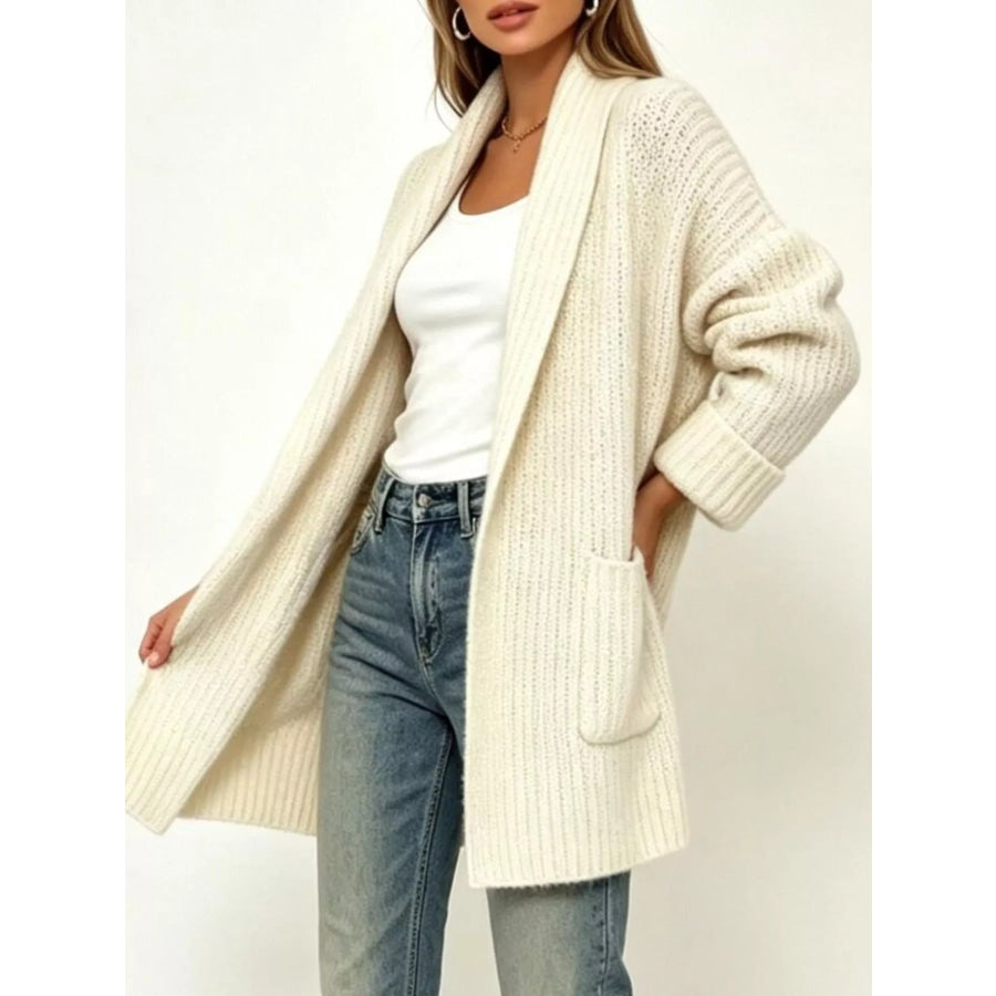 Full Size Open-Front Cardigan with Pockets Plus Size Beige / S Apparel and Accessories