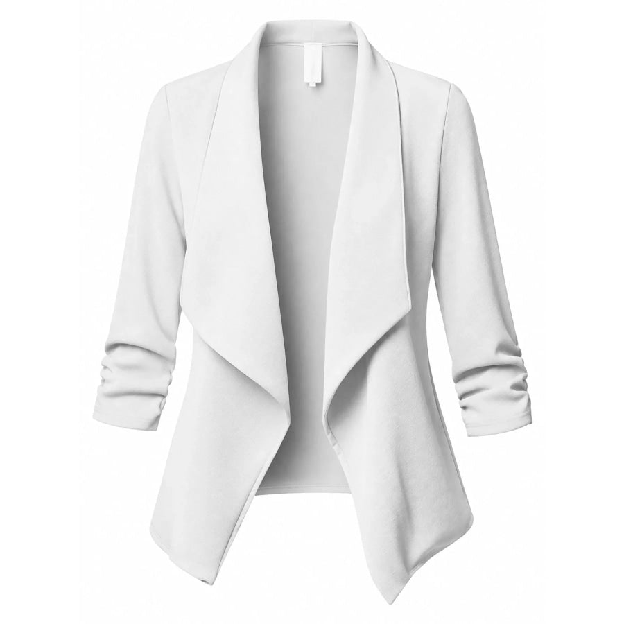 Full Size Open Front Drape Blazer with 3/4 Ruched Sleeves Plus Apparel and Accessories