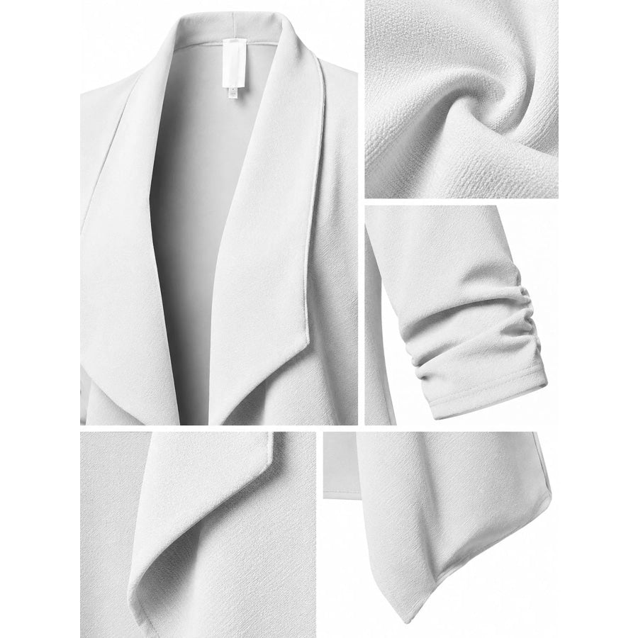 Full Size Open Front Drape Blazer with 3/4 Ruched Sleeves Plus Apparel and Accessories