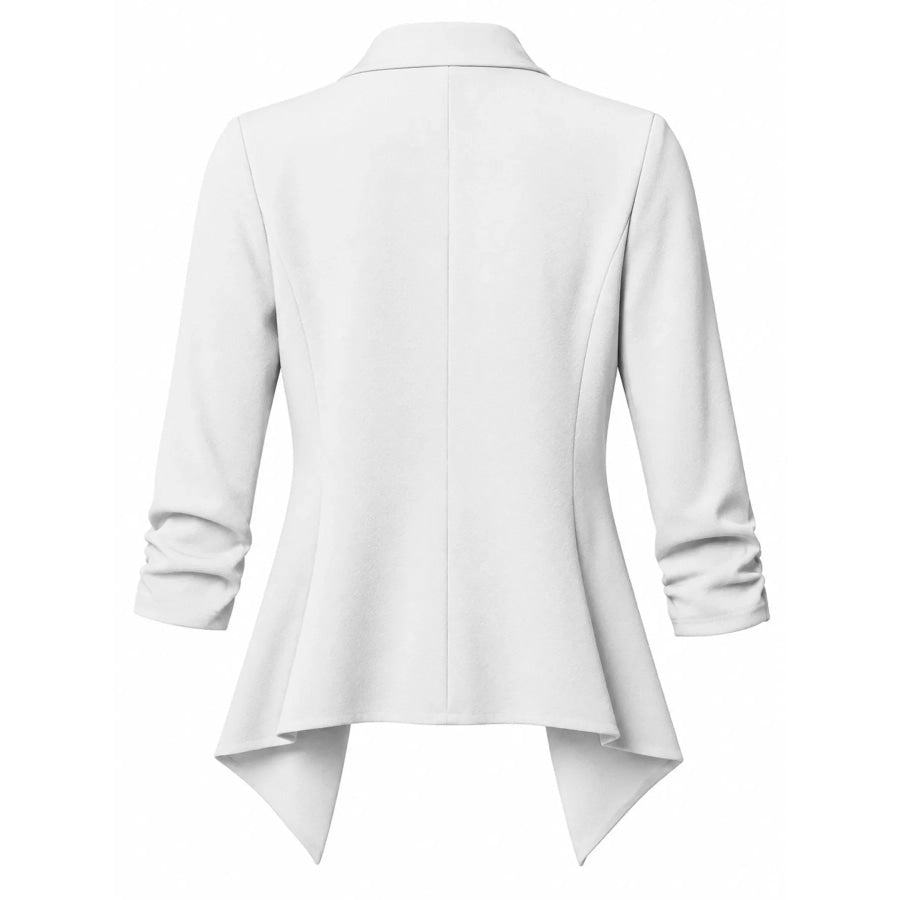 Full Size Open Front Drape Blazer with 3/4 Ruched Sleeves Plus Apparel and Accessories