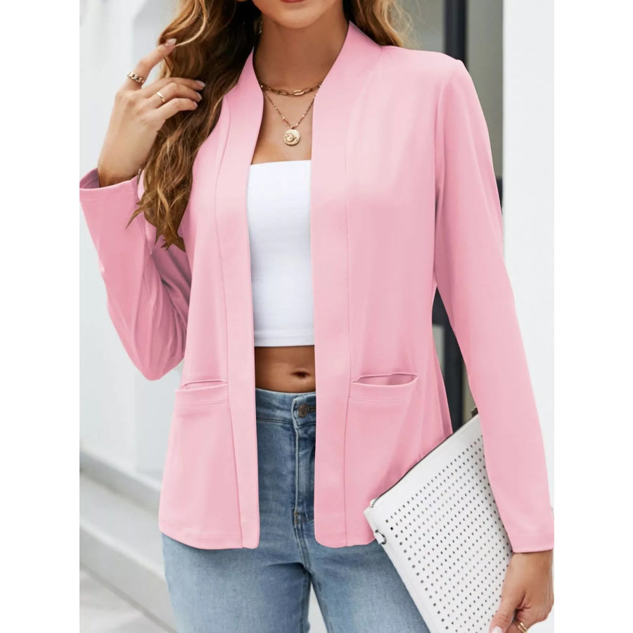 Full Size Open-Front Long Sleeve Blazer Plus Light Pink-Pockets / S Apparel and Accessories