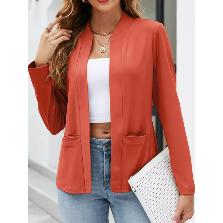 Full Size Open-Front Long Sleeve Blazer Plus Orange-Pockets / S Apparel and Accessories