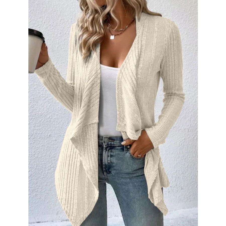 Full Size Open Front Long Sleeve Cardigan Ivory / S Apparel and Accessories