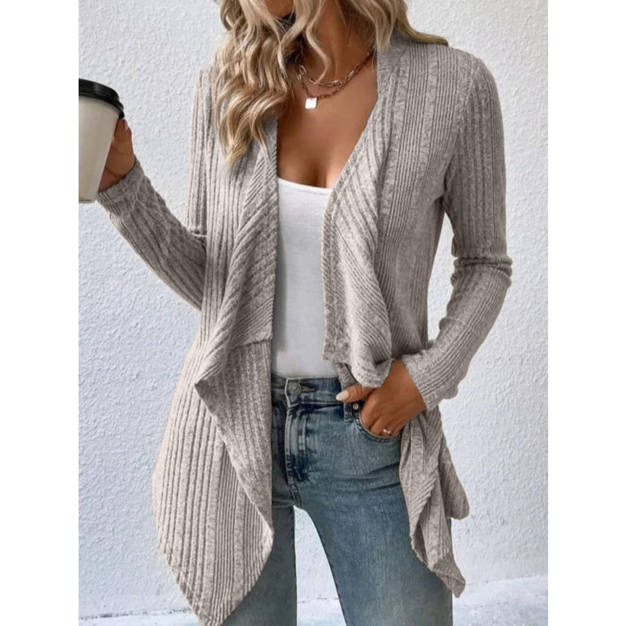 Full Size Open Front Long Sleeve Cardigan Mocha / S Apparel and Accessories