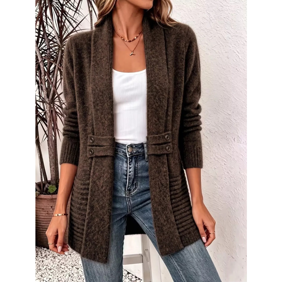 Full Size Open Front Long Sleeve Cardigan Plus Apparel and Accessories