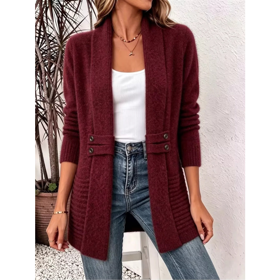 Full Size Open Front Long Sleeve Cardigan Plus Apparel and Accessories