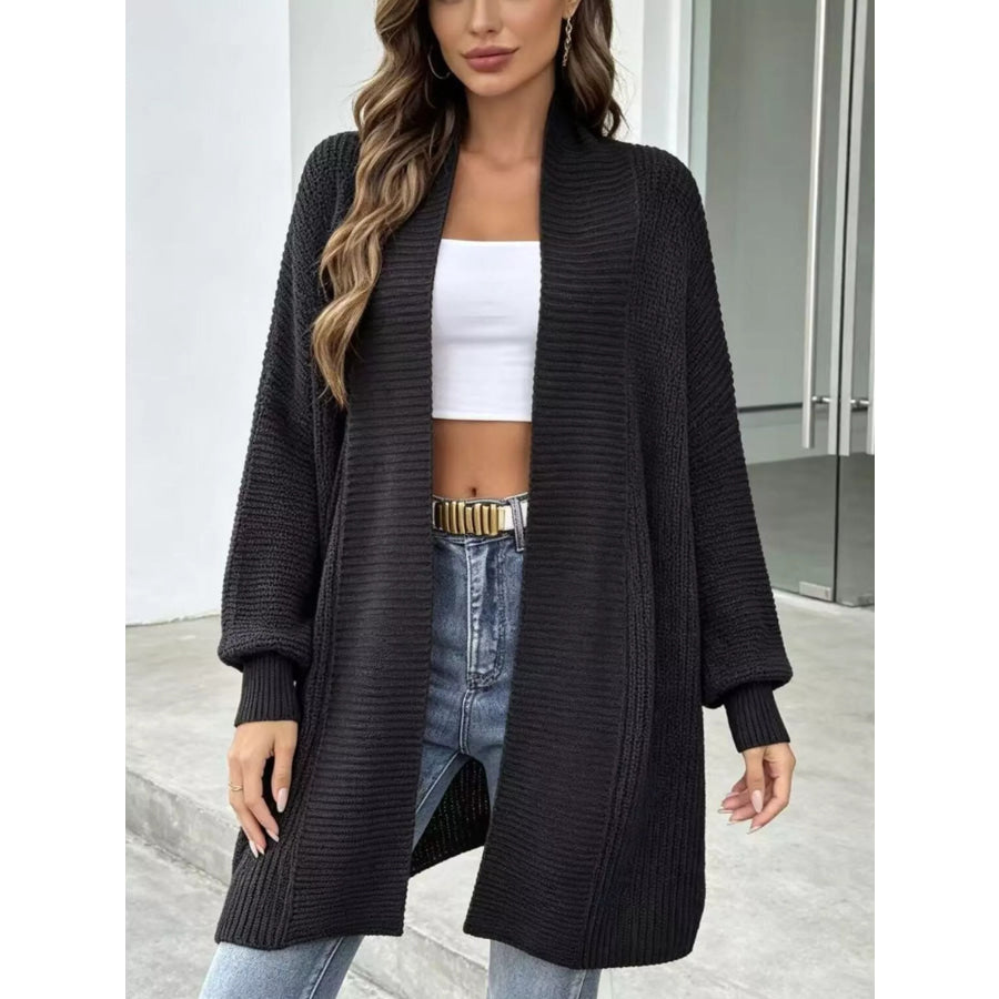 Full Size Open Front Long Sleeve Cardigan Plus Size Black / S Apparel and Accessories