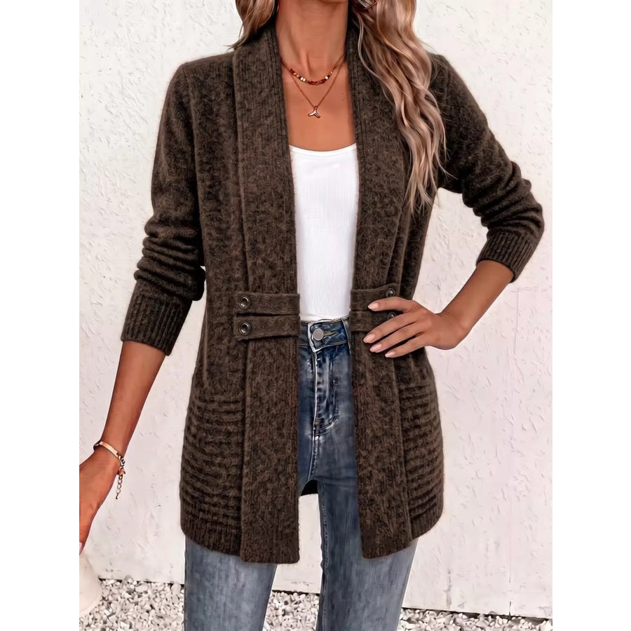Full Size Open Front Long Sleeve Cardigan Plus Brown / S Apparel and Accessories