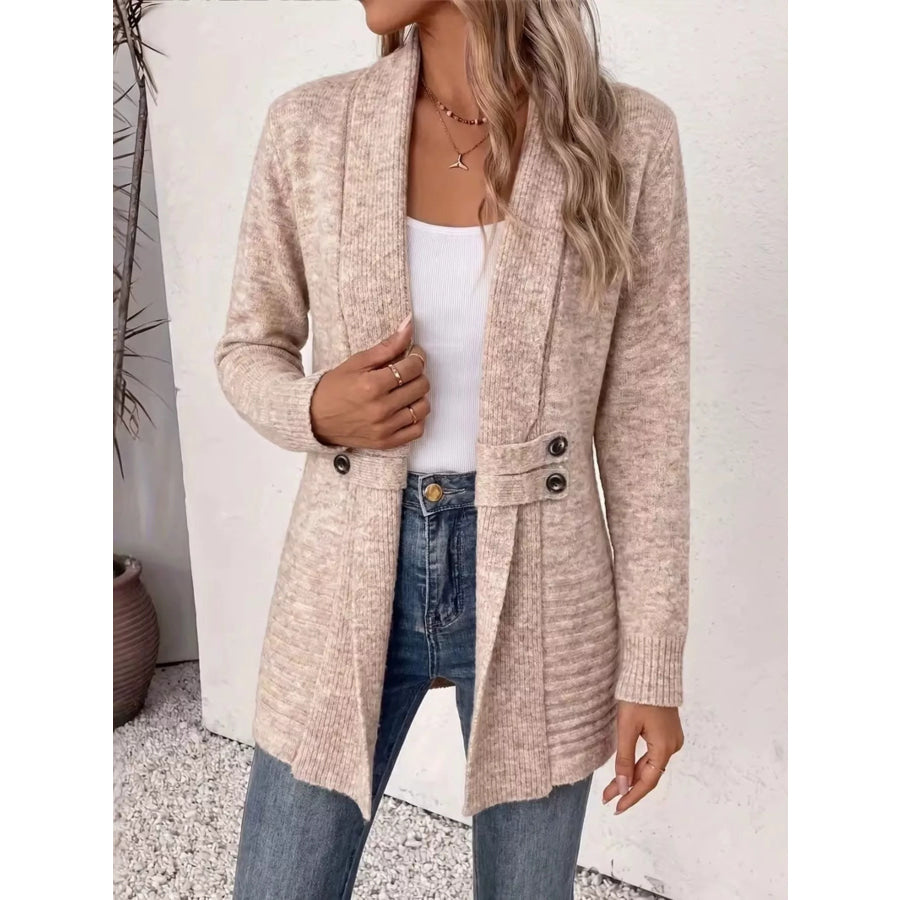 Full Size Open Front Long Sleeve Cardigan Plus Dust Storm / S Apparel and Accessories