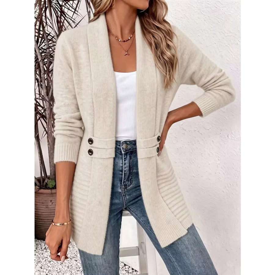 Full Size Open Front Long Sleeve Cardigan Plus Ivory / S Apparel and Accessories