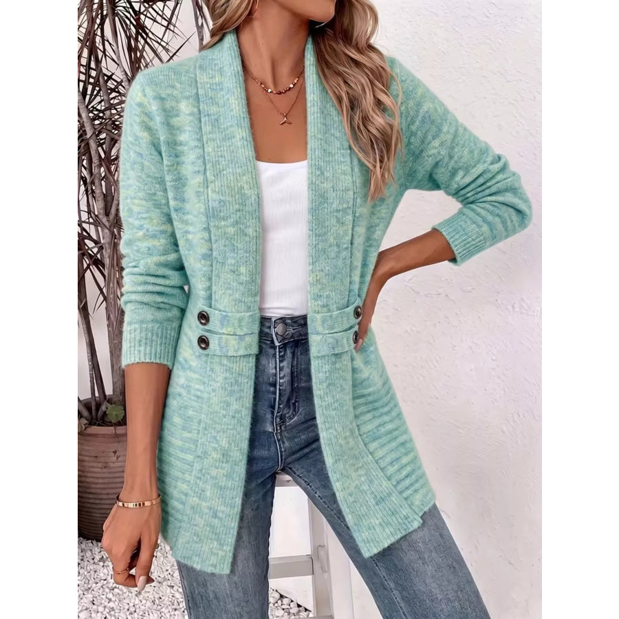 Full Size Open Front Long Sleeve Cardigan Plus Light Green / S Apparel and Accessories