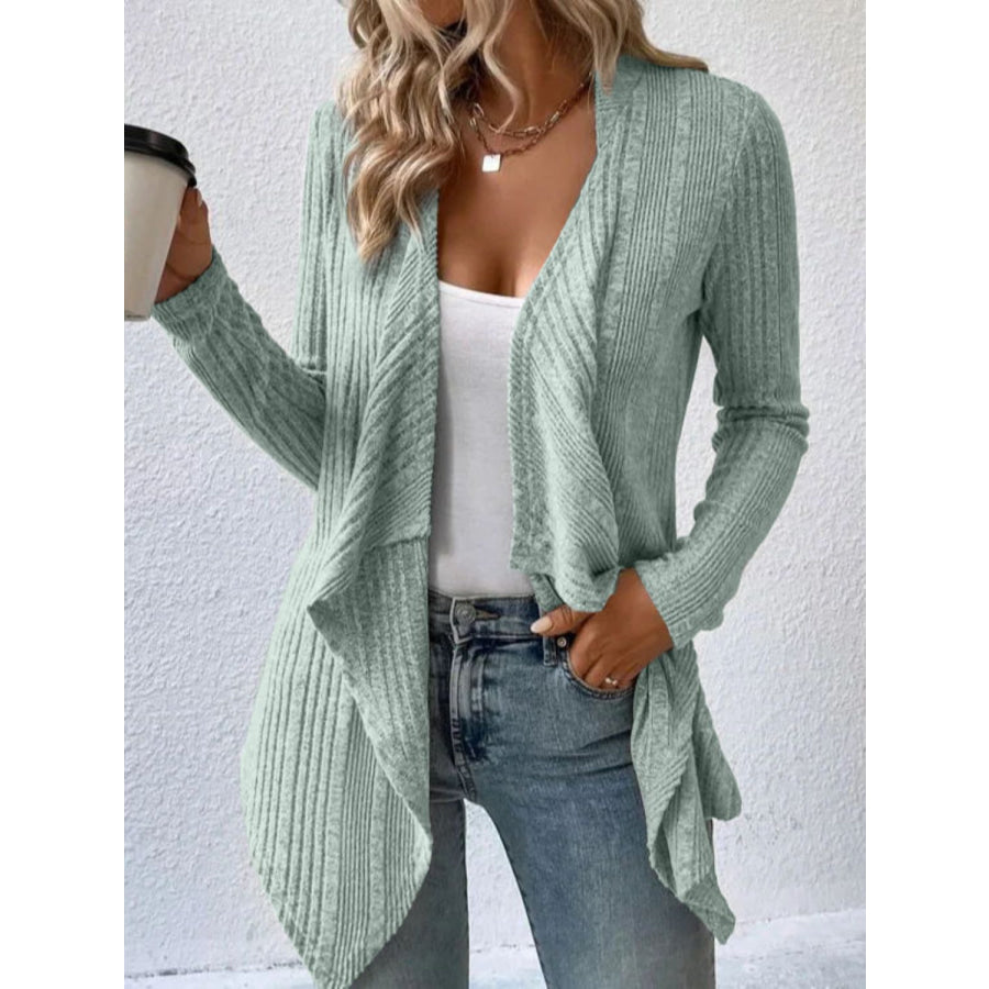 Full Size Open Front Long Sleeve Cardigan Sage / S Apparel and Accessories