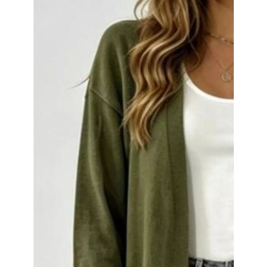 Full Size Open-Front Longline Knit Cardigan Plus Size Apparel and Accessories