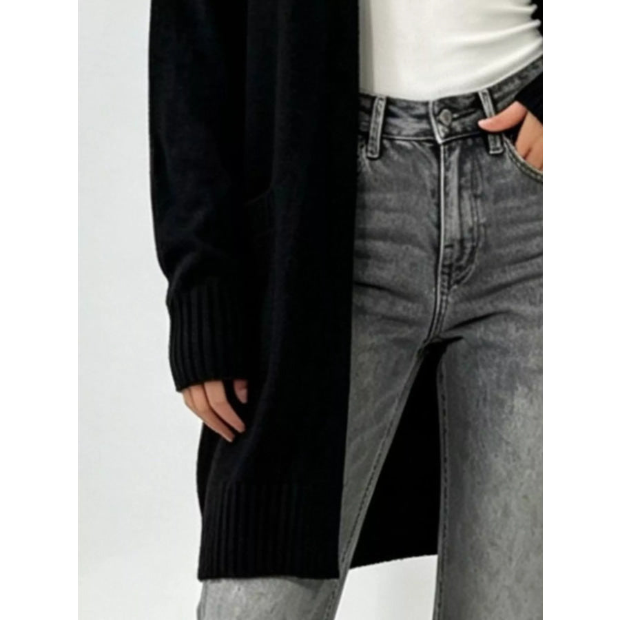 Full Size Open-Front Longline Knit Cardigan Plus Size Apparel and Accessories