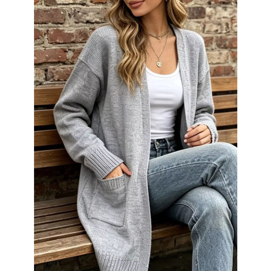 Full Size Open-Front Longline Knit Cardigan Plus Size Light Gray / S Apparel and Accessories