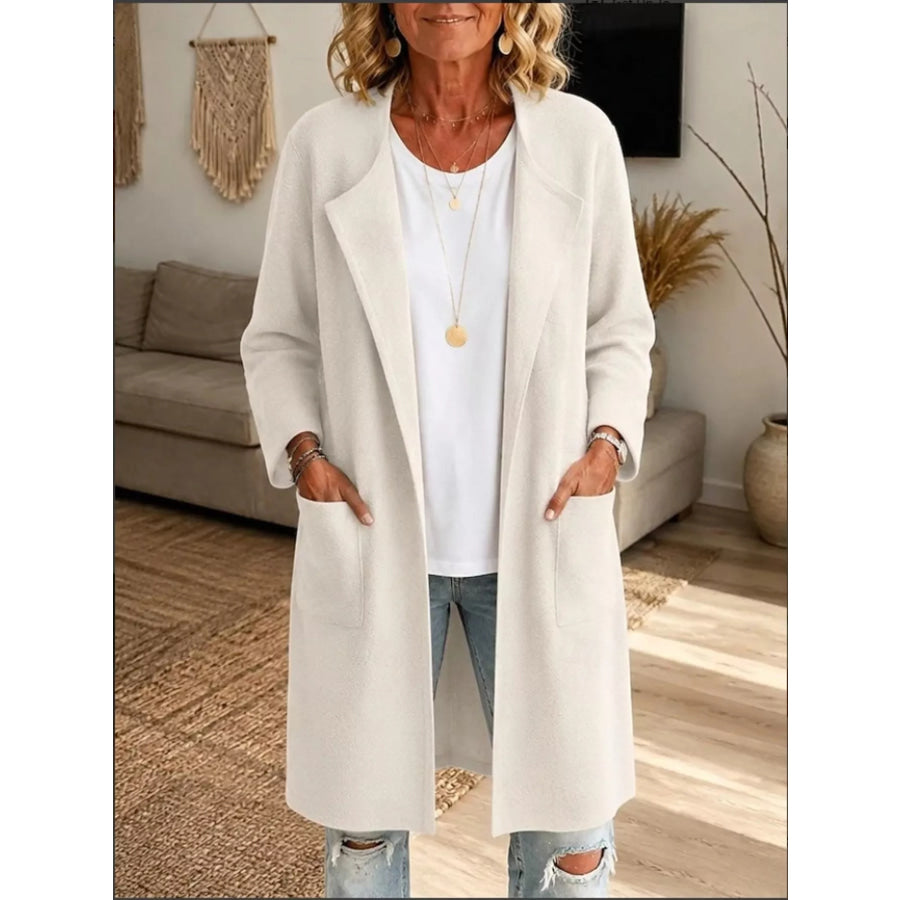 Full Size Open-Front Longline Knit Outerwear Plus Off-white / S Apparel and Accessories